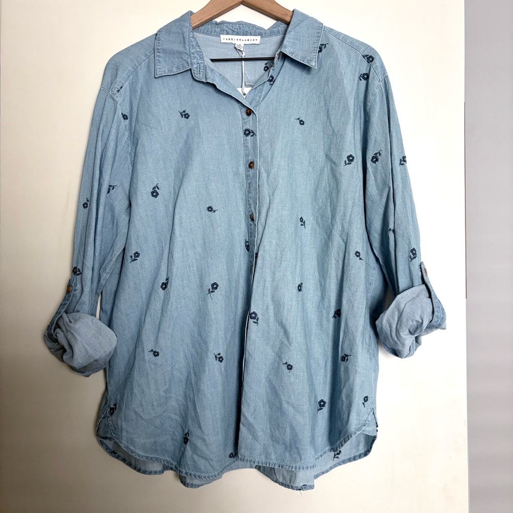 Jane and Delancey Embroidered Button Down Denim Shirt